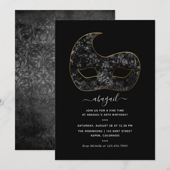 Invitación de cumpleaños de Mardi Gras (Anverso / Reverso)