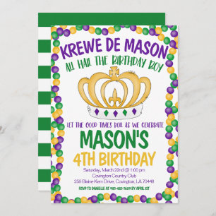 Invitación de cumpleaños de Mardi Gras