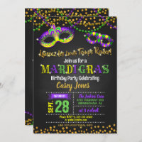 Invitación de cumpleaños de Mardi Gras