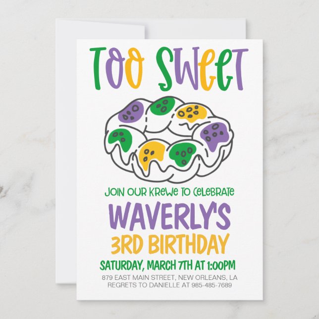 Invitación de cumpleaños de Mardi Gras (Anverso)