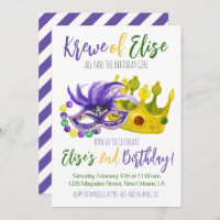Invitación de cumpleaños de Mardi Gras Krewe