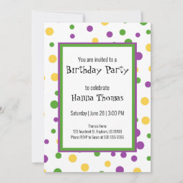 Invitación de cumpleaños de Mardi Gras Polka Dot J
