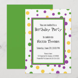 Invitación de cumpleaños de Mardi Gras Polka Dot J