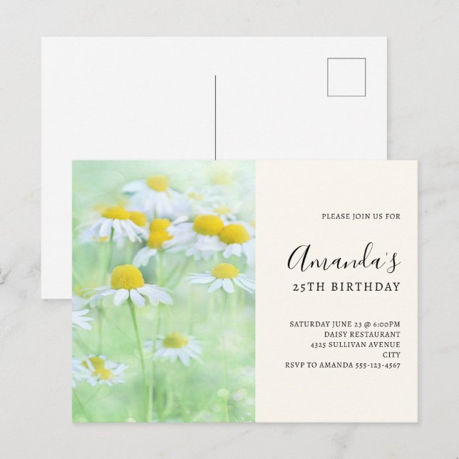 Invitación de cumpleaños de margaritas bonitas en  (Anverso / Reverso)