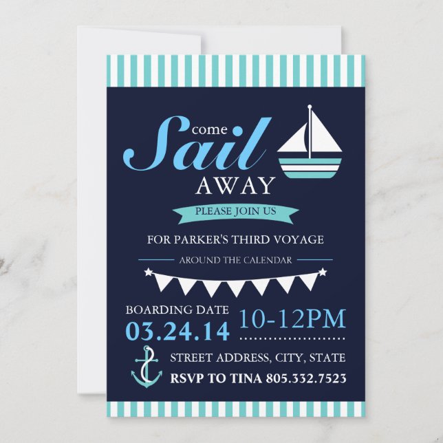 Invitación de cumpleaños de marinero (Anverso)