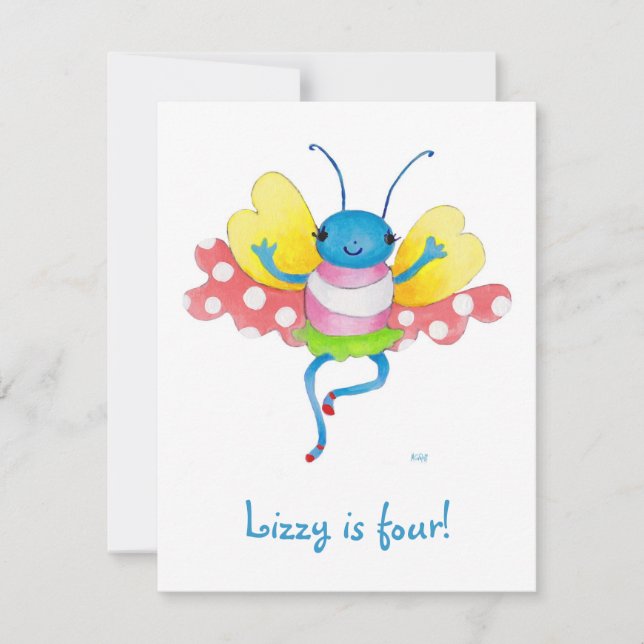 invitación de cumpleaños de mariposa (Anverso)