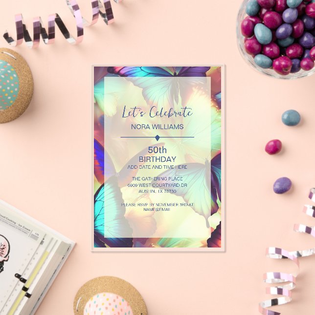 Invitación de cumpleaños de mariposa Acrílico (Insitu (Celebración))