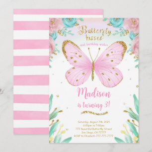 Invitación de cumpleaños de mariposa acuarela