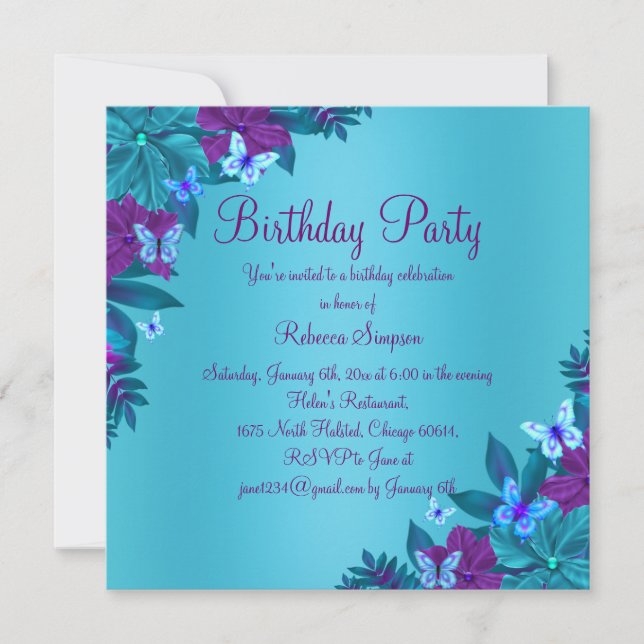 Invitación de cumpleaños de mariposa azul brillant (Anverso)