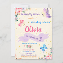 Invitación de cumpleaños de mariposa Besos de mari