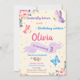 Invitación de cumpleaños de mariposa Besos de mari