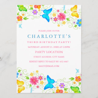 Invitación de cumpleaños de mariposa bonita