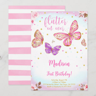 Invitación de cumpleaños de mariposa con acuarela 