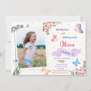 Invitación de cumpleaños de mariposa con foto