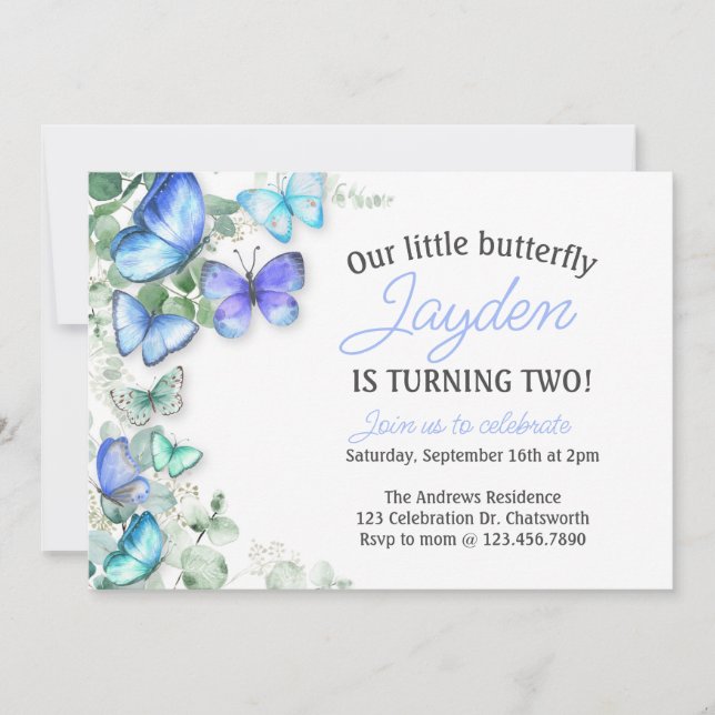 Invitación de cumpleaños de mariposa, cumpleaños d (Anverso)
