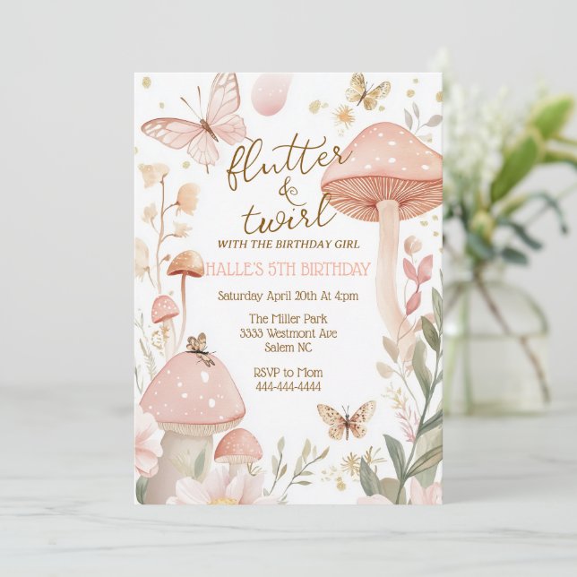 Invitación de cumpleaños de mariposa cumpleaños de (Anverso de pie)