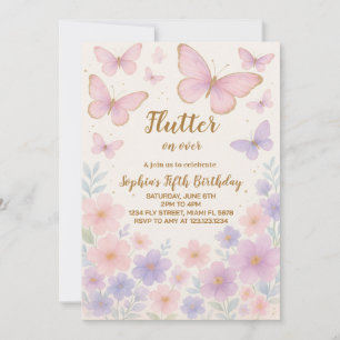 Invitación de cumpleaños de mariposa editable para