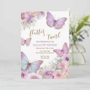 Invitación de cumpleaños de mariposa, flauta chica