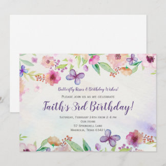 Invitación de cumpleaños de mariposa Floral acuare
