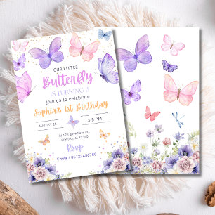 Invitación de cumpleaños de mariposa, jardín de fl