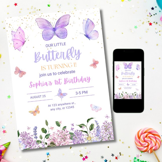 Invitación de cumpleaños de mariposa, jardín de fl (Subido por el creador)