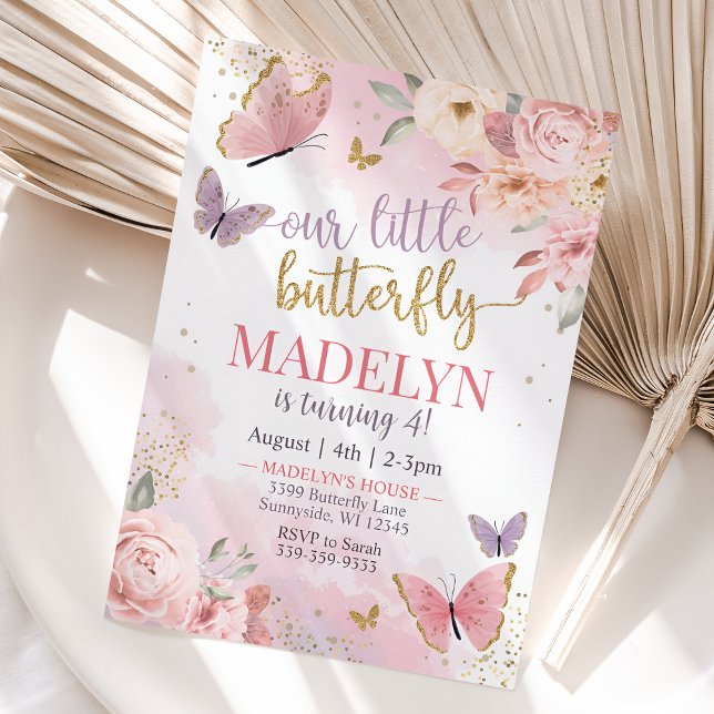 Invitación de cumpleaños de mariposa para Chica (Butterfly Birthday Invitation for Girl)