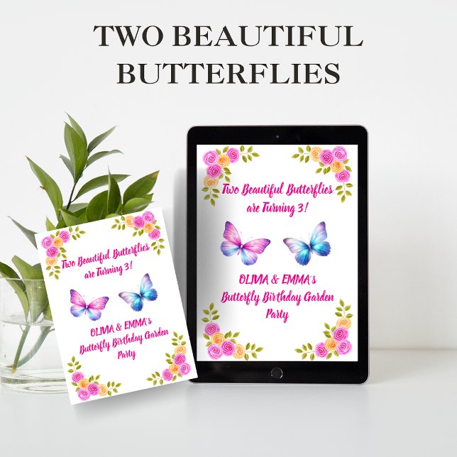 Invitación de cumpleaños de mariposa para gemelas  (Subido por el creador)