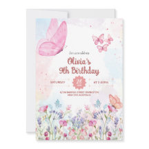 Invitación de cumpleaños de mariposa pastel de acu