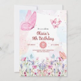 Invitación de cumpleaños de mariposa pastel de acu