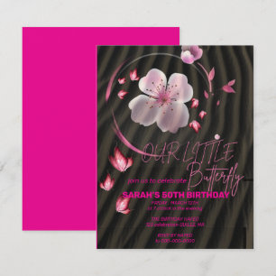 Invitación de cumpleaños de mariposa rosa, niña ma
