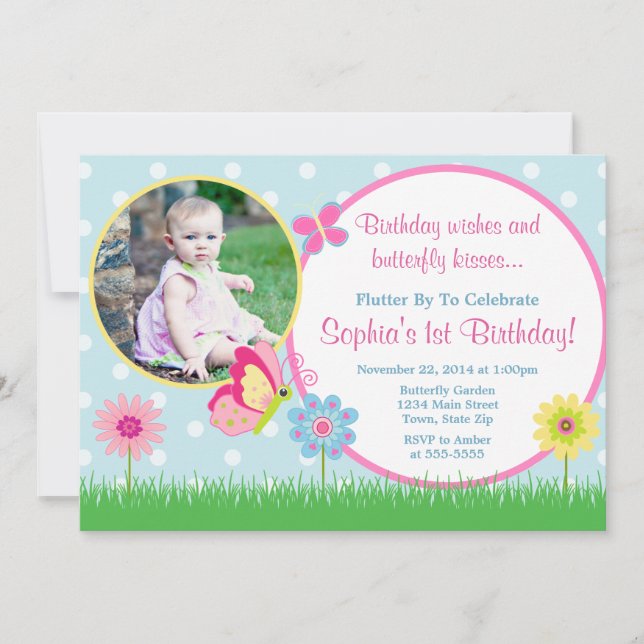 Invitación de cumpleaños de mariposa Tarjeta fotog (Anverso)