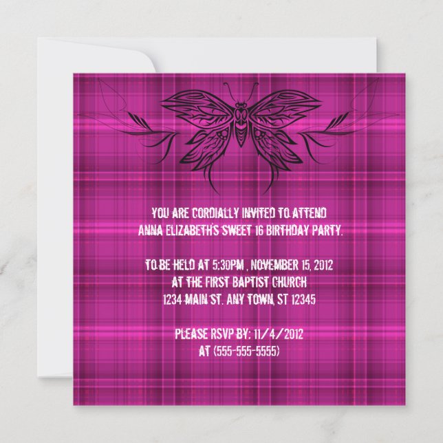 Invitación de cumpleaños de mariposa tribal punk (Anverso)