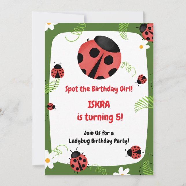 Invitación de cumpleaños de mariquita para niña ed (Anverso)