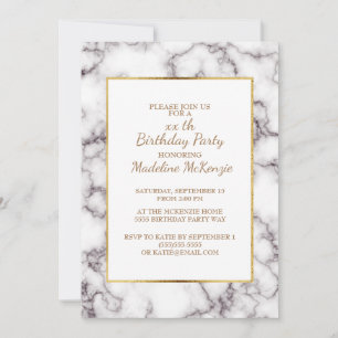 Invitación de cumpleaños de mármol gris blanco con