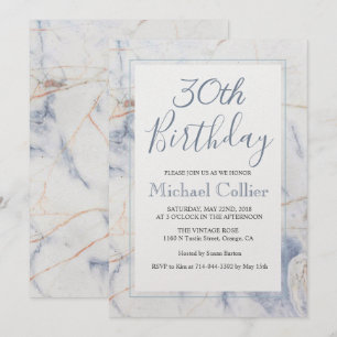 Invitación de cumpleaños de mármol moderno para cu