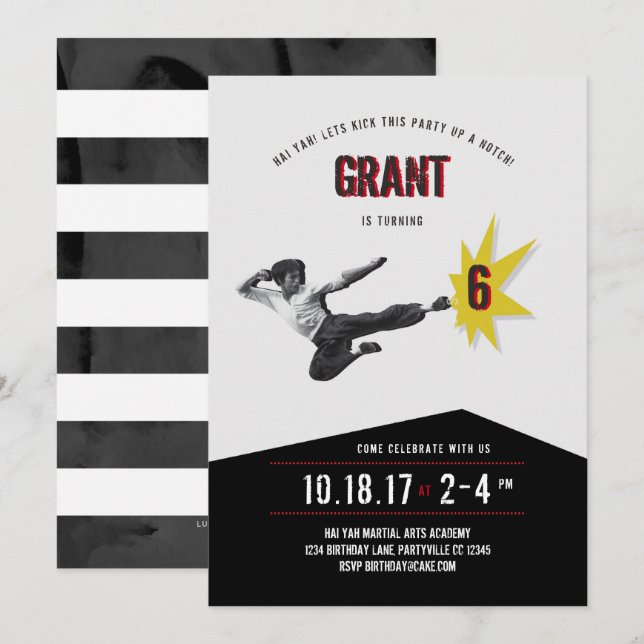 Invitación de cumpleaños de Martial Arts Kung Fu K (Anverso / Reverso)