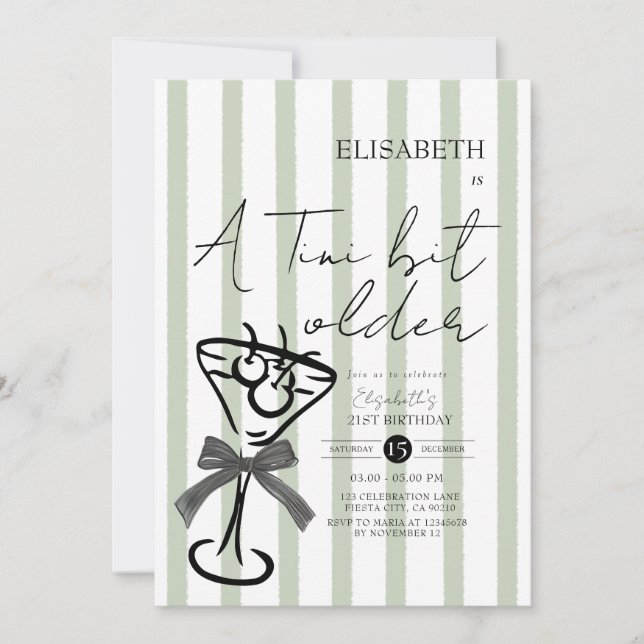 Invitación de cumpleaños de Martini de Oliva Verde (Anverso)