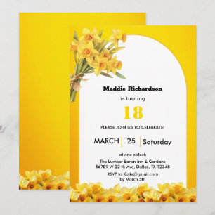 Invitación de cumpleaños de marzo con flor de narc