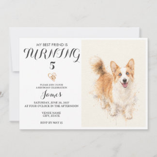 Invitación de cumpleaños de mascota con acuarela