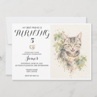 Invitación de cumpleaños de mascota con acuarela