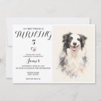 Invitación de cumpleaños de mascota con acuarela