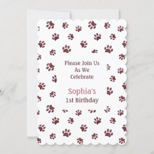 Invitación de cumpleaños de mascota con huellas de