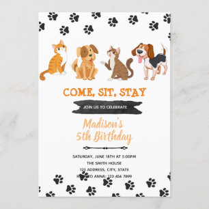 Invitación de cumpleaños de mascota de perro gato