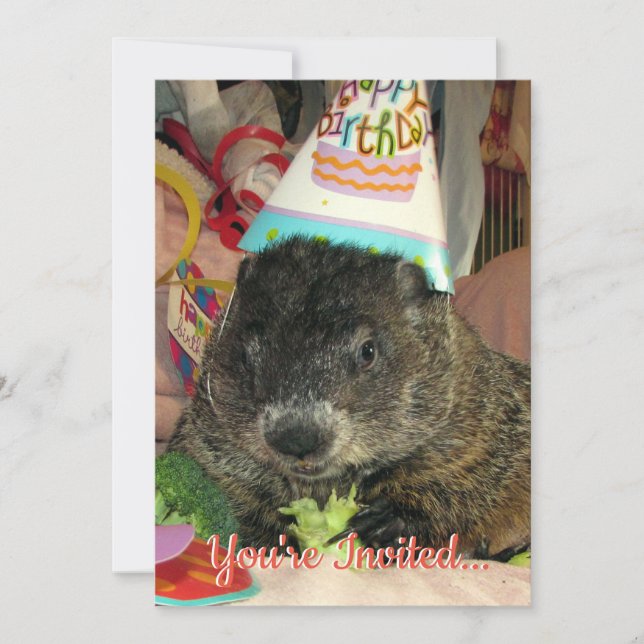 Invitación de cumpleaños de mascota Groundhog Mose (Anverso)
