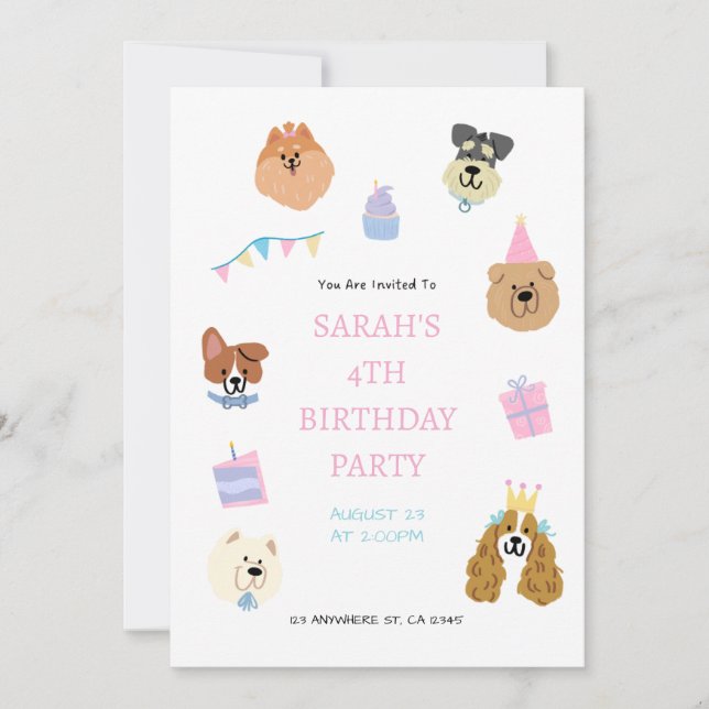 Invitación de Cumpleaños de Mascota Lindo y Colori (Anverso)