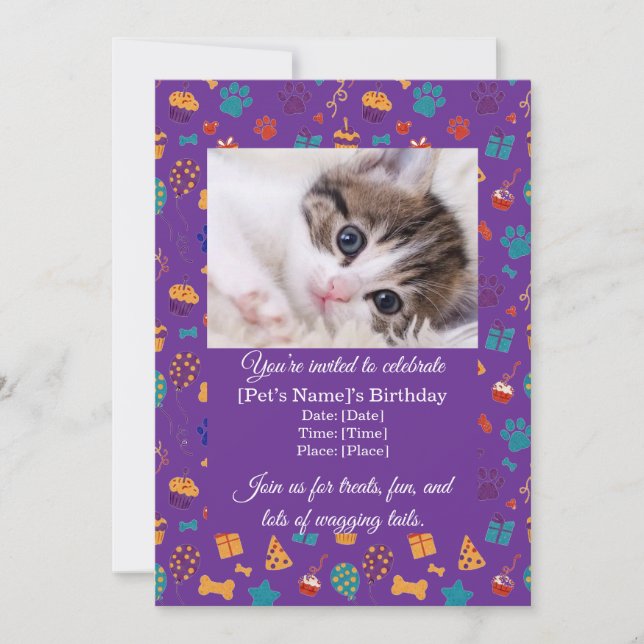 Invitación de cumpleaños de mascota personalizable (Anverso)