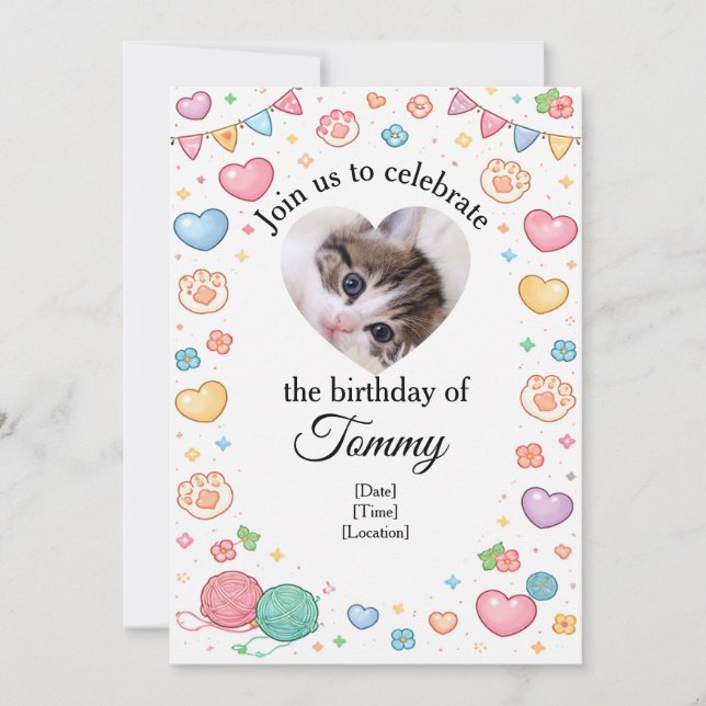 Invitación de cumpleaños de mascota personalizada  (Anverso)