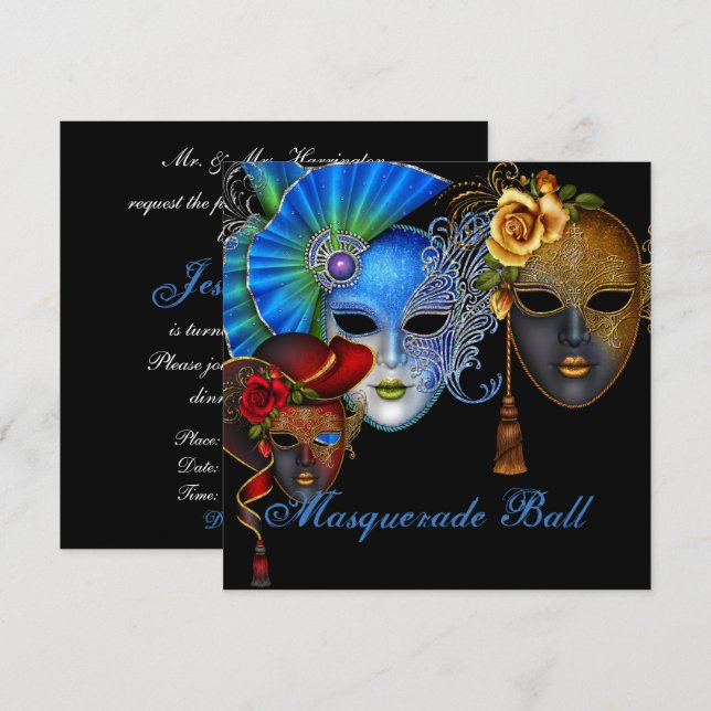 Invitación de cumpleaños de Masquerade Ball Sweet (Anverso / Reverso)