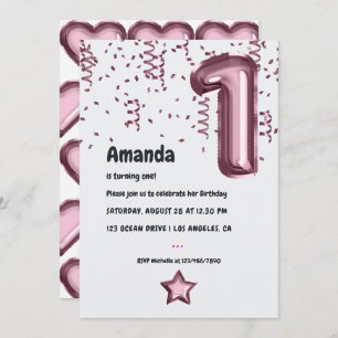 Invitación de cumpleaños de Mauve Balloon