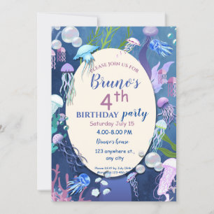 Invitación de cumpleaños de medusas bajo el mar